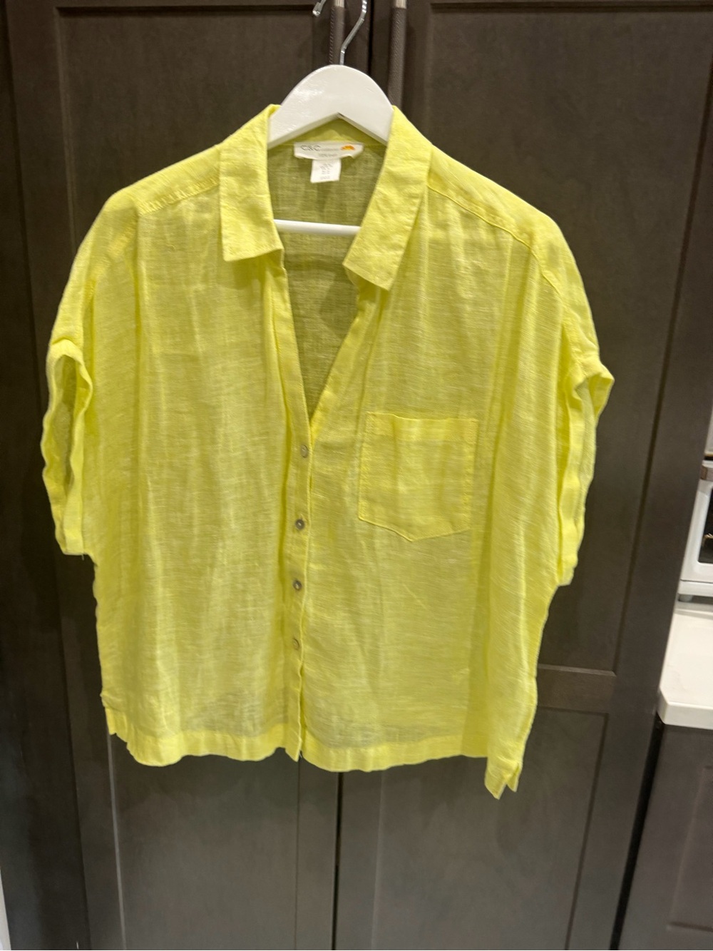C&C California semi Sheer Yellow Button-Up Blouse